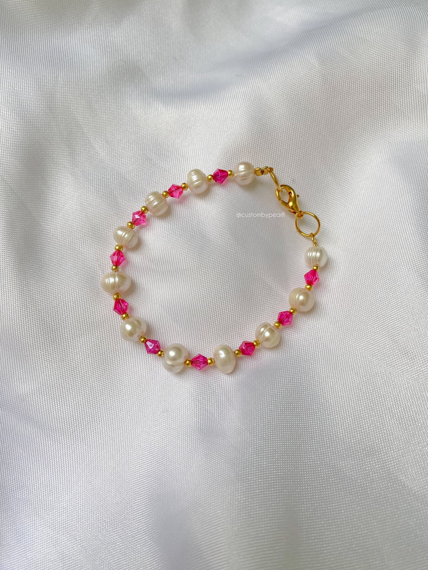 Pulsera Perla de río y cristales rosas 💞